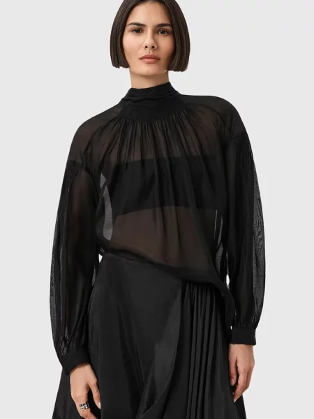 AllSaints bluză din amestec de mătase PEARLA femei negru