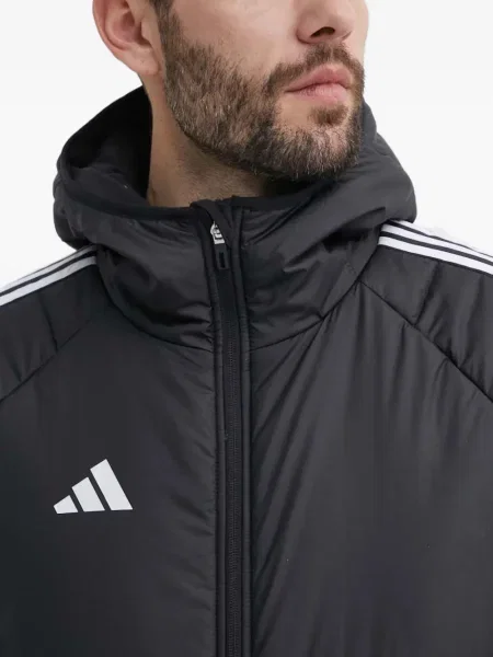 Geacă Adidas cu dungi alergare cu glugă verde