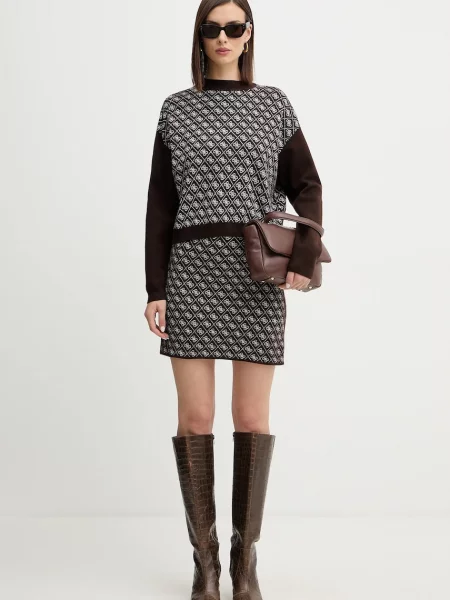 Спідниця з домішкою вовни Guess AUBREY mini олівець коричневий