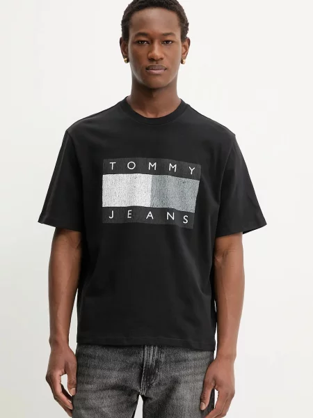 Tricou Tommy Jeans zdrențuiți negru