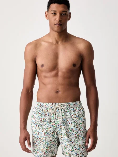 Saint Barth pantaloni scurți de baie pentru bărbați LIGHTING MICRO FANTASY alb