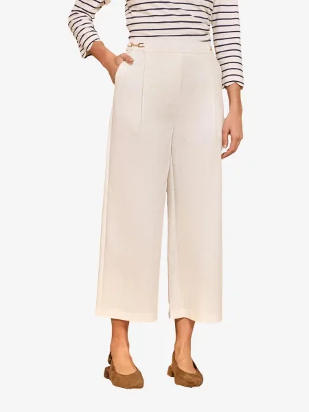 Love & roses Pantaloni cutați lână alb