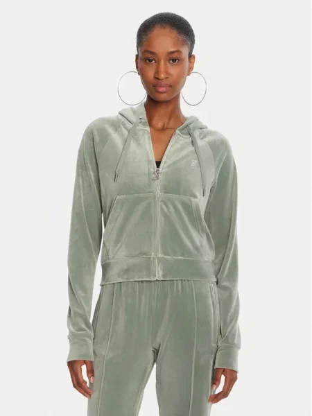 Суичър с качулка Juicy Couture с качулка с апликация зелено