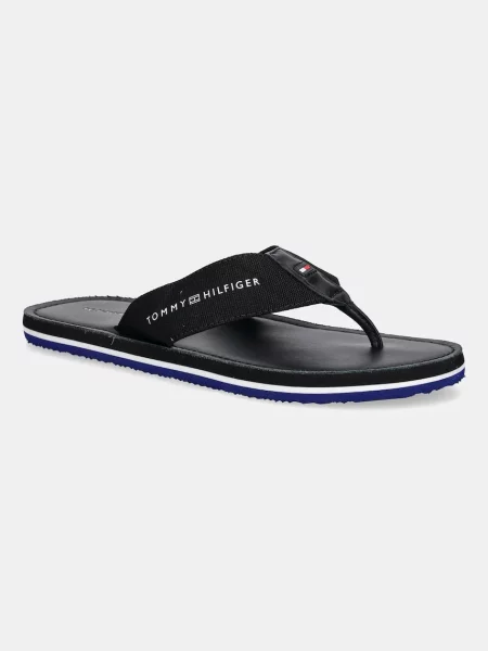 Žabky Tommy Hilfiger HILFIGER LEATHER BEACH SANDAL černá
