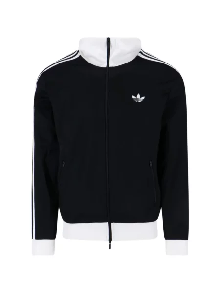 Tricou cu dungi Adidas din fleece cu glugă albastru