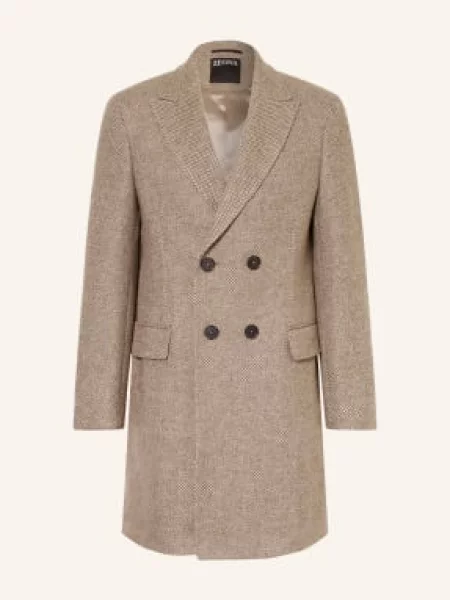Zegna Vlněný Kabát hnědá / béžová černá
