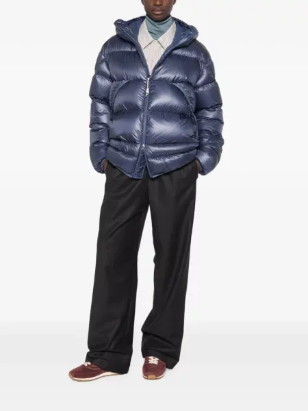 Geacă cu puf Moncler cu glugă albastru
