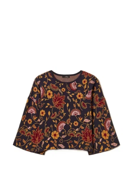 Pulover Twinset cu model floral din jacard negru