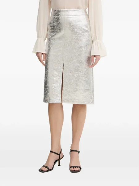 Fustă midi Oui până la genunchi cu crăpătură argintiu