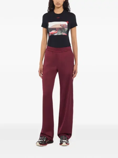 Pantaloni Off-white din satin alergare alb