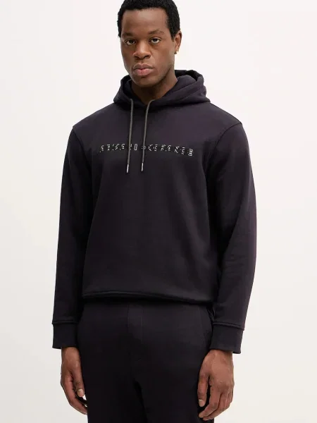 Суичър с качулка Armani Exchange с качулка с принт тъмносиньо