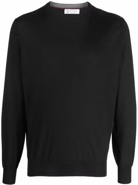 Pulover Brunello Cucinelli tricotate cu decolteu în V negru
