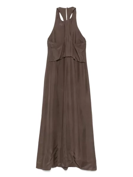 Rochie midi Alysi de mătase până la genunchi de costum maro