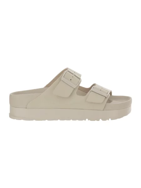 Klapki Birkenstock skórzane na platformie beżowe
