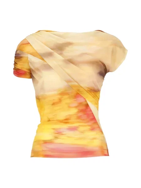 Wielobarwność lniana bluzka Pinko z okrągłym dekoltem żółta
