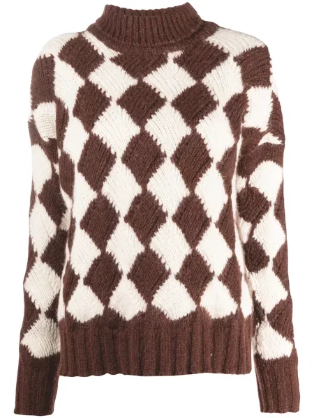 Pulover Plan C cu imprimeu geometric maro
