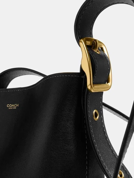 Кожаная сумка ведро Coach серая