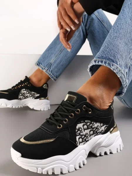 Sneakers pe Talpă Groasă cu Inserție Metalică Austyna negri