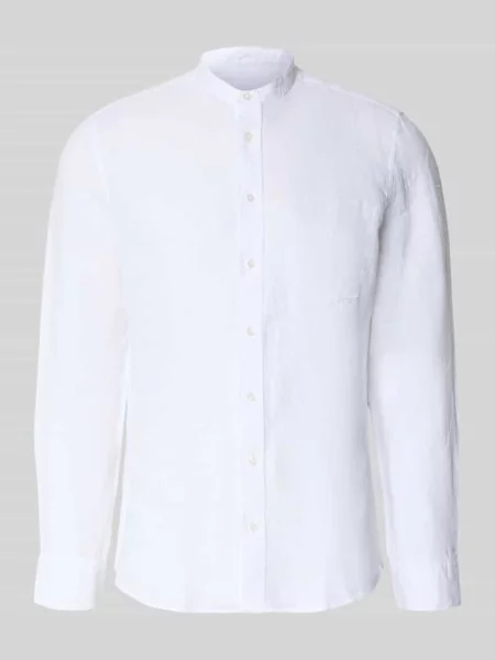 Koszula lniana o kroju slim fit ze stójką model Mandarin' Seidensticker biała