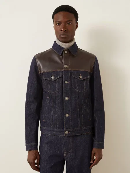 Brunello Cucinelli Džínová Bunda Z Kombinace Materiálů blu