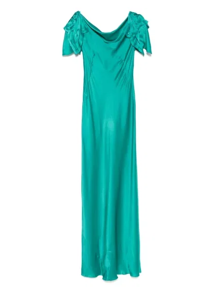 Rochie maxi Alberta Ferretti din satin de costum verde