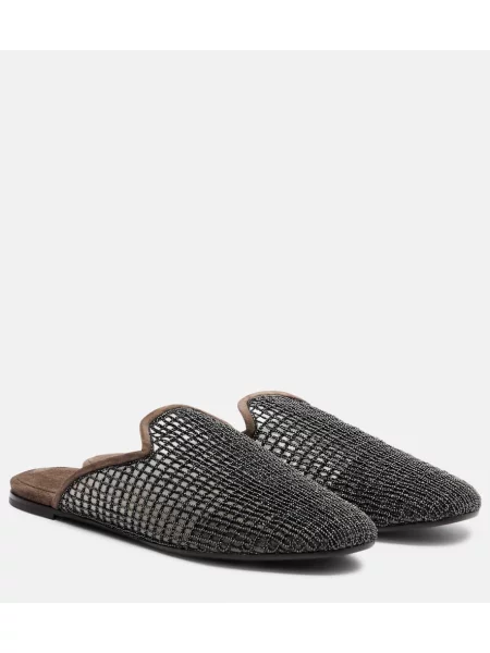 Papuci tip mules Brunello Cucinelli maro