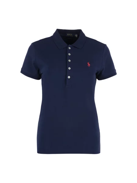 Koszulka polo Ralph Lauren z autografem ze stretchu z siateczki niebieska