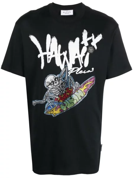 Tricou Philipp Plein cu imagine scurt negru