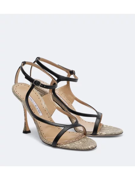 Sandale Manolo Blahnik din piele cu model piele de șarpe negru