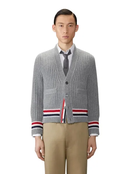 Kasmír csíkos kardigán Thom Browne szürke