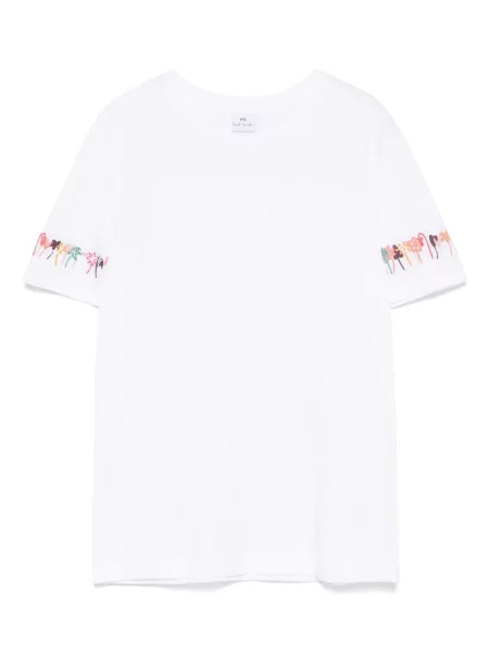 Tricou Ps Paul Smith cu broderie cu model floral alb