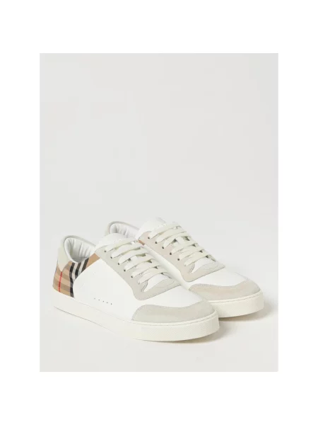 Sneakersy Burberry skórzane w kratę retro białe
