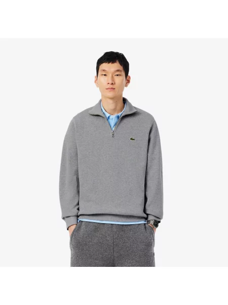 Lacoste Bluza Interlock Z Wysokim Kołnierzem I Zamkiem Błyskawicznym szara