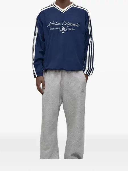 Dzianinowy sweter Adidas z dekoltem w serek do biegania niebieski