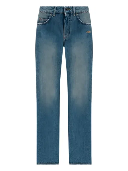 Blugi Off-white cu broderie alb