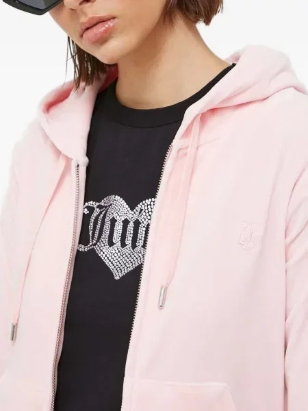 Hanorac cu glugă Juicy Couture cu broderie roz