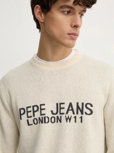 Шерстяной легкий свитер Pepe Jeans бежевый