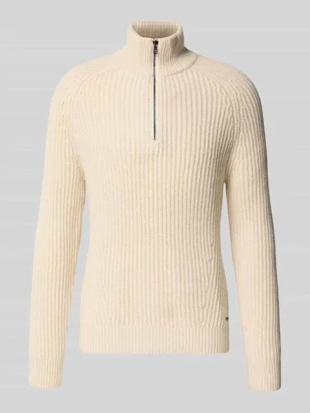 Sweter z dzianiny z mieszanka żywej wełny z kołnierz zapinany Roy Robson beżowy