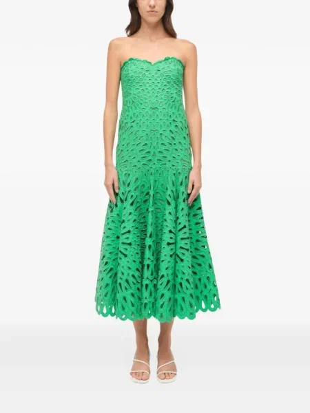 Rochie midi Simkhai cu broderie fără bretele verde