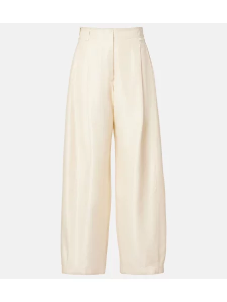 Pantaloni The Row de mătase alb