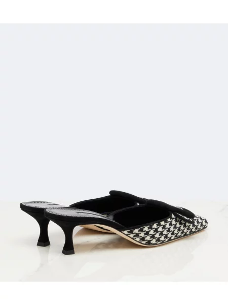 Mules Manolo Blahnik σουέντ houndstooth μαύρο