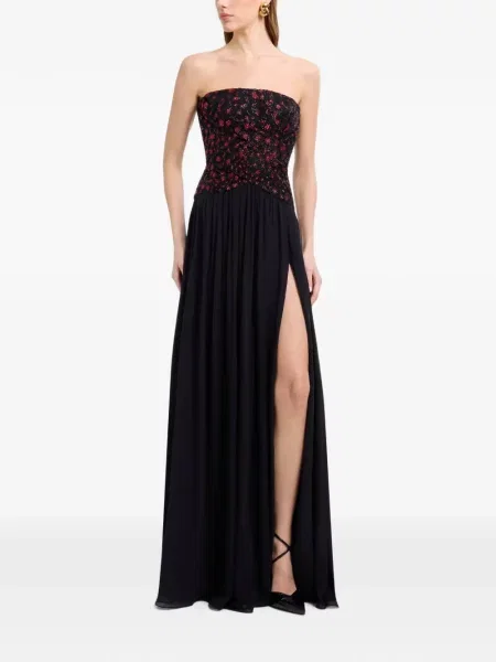Rochie maxi Elie Saab cu broderie fără bretele negru