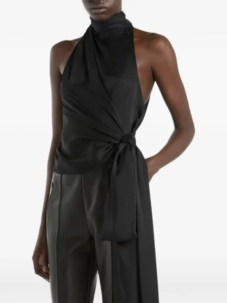 Top Balmain de mătase cu spatele deschis negru