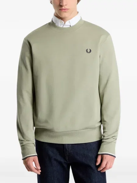Pulover Fred Perry cu decolteu rotund verde