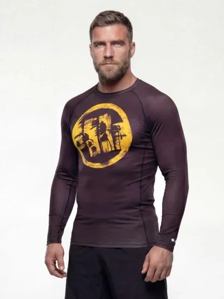 Rashguard longsleeve PITBULL techniczna koszulka sportowa LOGO PALMS brązowa