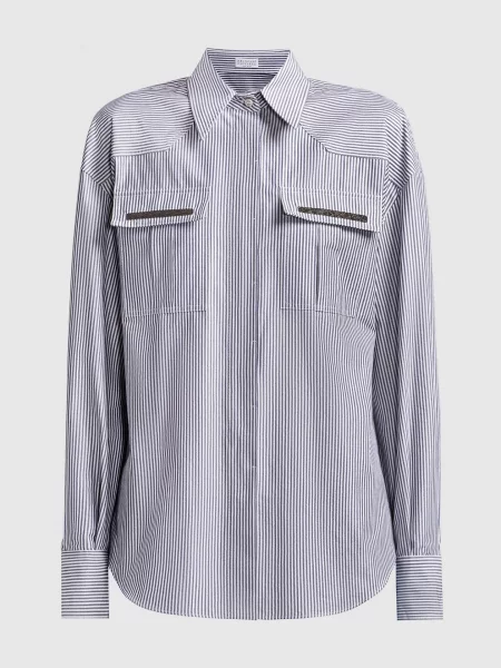 Сорочка в смужку з ланцюжком моніль Brunello Cucinelli сіра