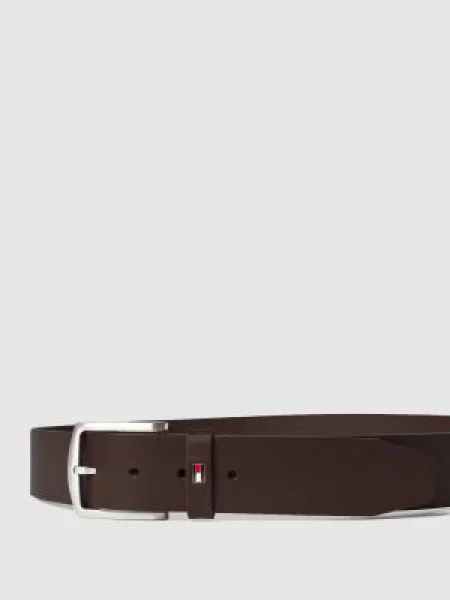 Skórzany z aplikacją z logo Tommy Hilfiger brązowy
