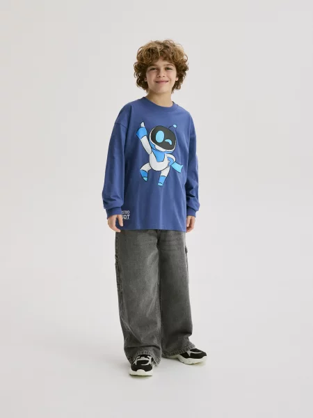 Reserved Tričko s dlouhým rukávem Astro Bot tmavomodrá