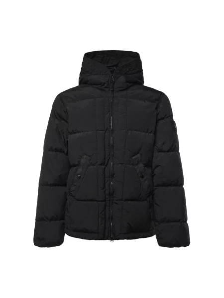 Kurtka puchowa Stone Island z kapturem z kamieniami czarna