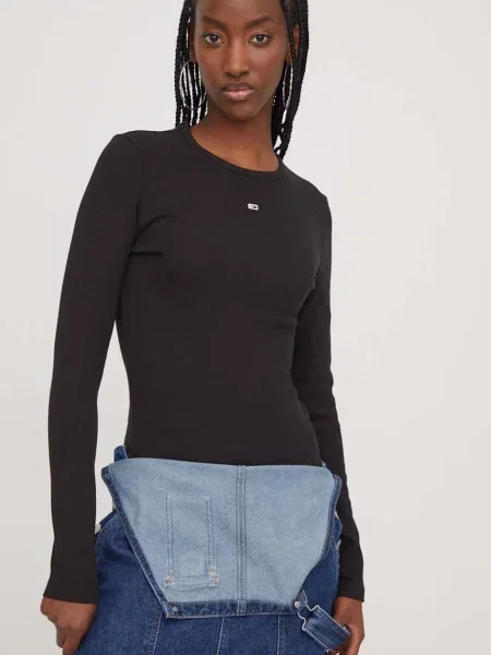 Majica dugih rukava Tommy Jeans za žene crna